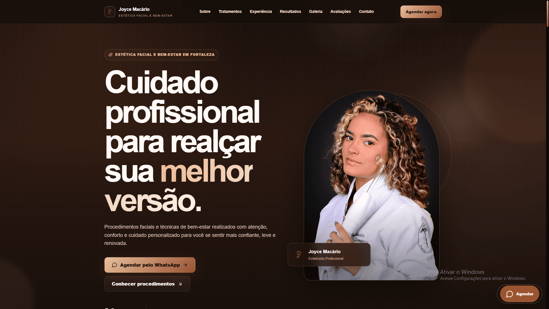 Página inicial do site Joyce Macário Estética